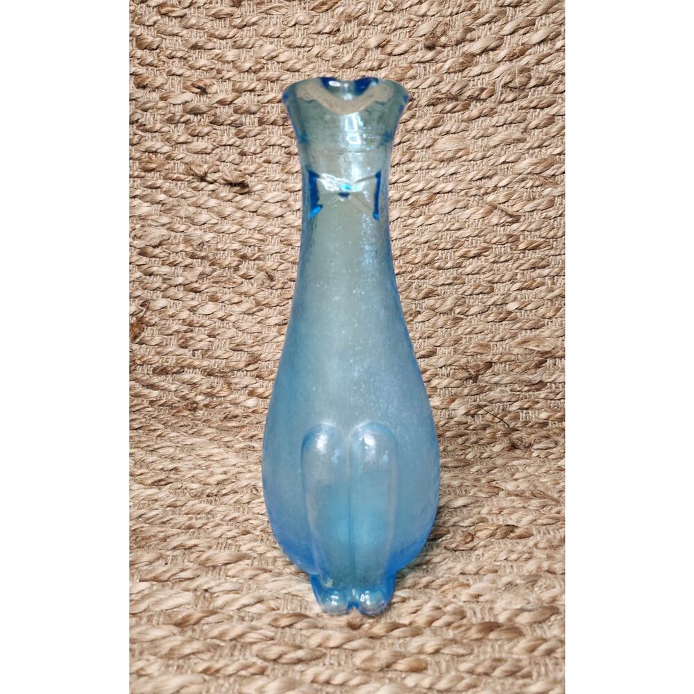 Unique Blue Murano Textured Glass Dog Serving Pitcher Vase 10.5"